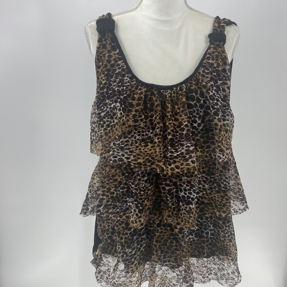 Annabelle animal print multi layer flouncy baby doll style tank top 1X